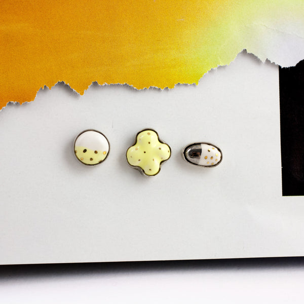 3X3 collection butter yellow asymmetrical silver stud earrings
