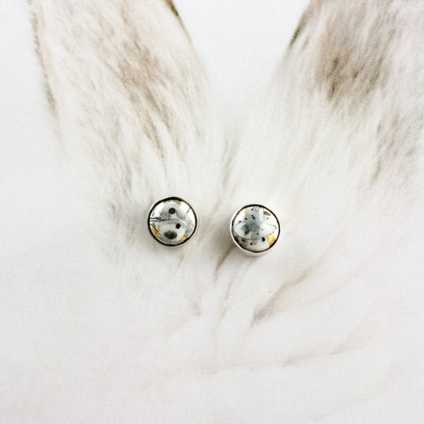 Tiny ABSTRACT round silver earrings