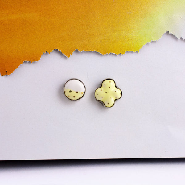 3X3 collection butter yellow asymmetrical silver stud earrings