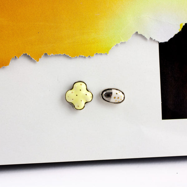 3X3 collection butter yellow asymmetrical silver stud earrings