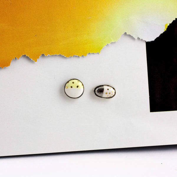 3X3 collection butter yellow asymmetrical silver stud earrings