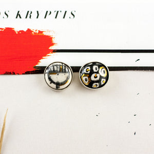 ABSTRACT white and black earrings with spots
