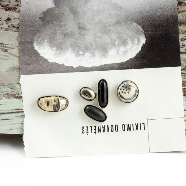 3X3 collection silver earrings with metal luster decore