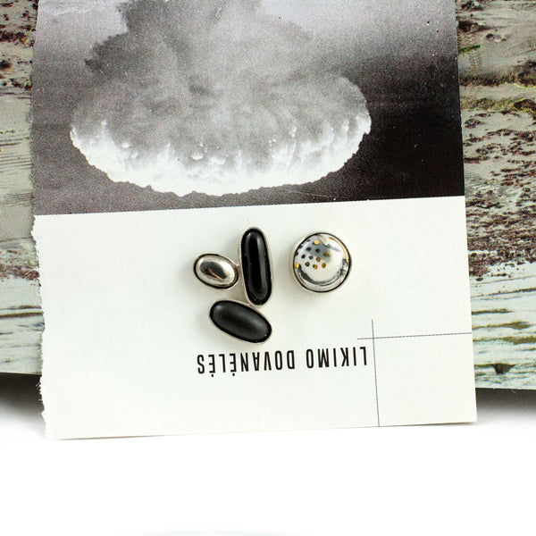 3X3 collection silver earrings with metal luster decore