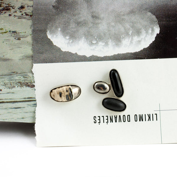 3X3 collection silver earrings with metal luster decore