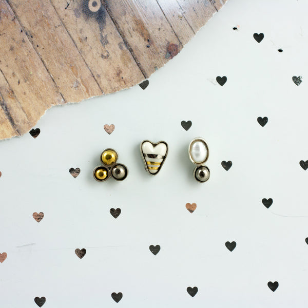 3X3 collection white silver earrings with platinum and gold decore