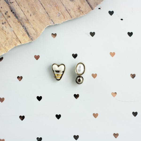 3X3 collection white silver earrings with platinum and gold decore