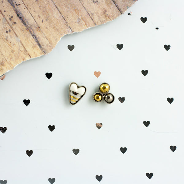 3X3 collection white silver earrings with platinum and gold decore