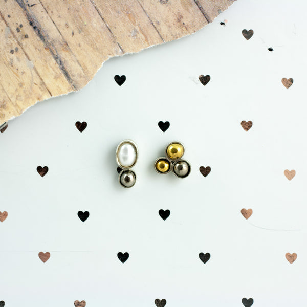 3X3 collection white silver earrings with platinum and gold decore