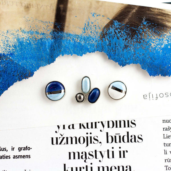 3X3 collection micmatched blue silver earrings
