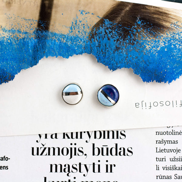 3X3 collection micmatched blue silver earrings