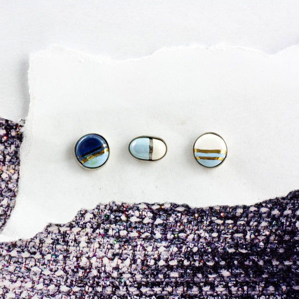 3X3 collection blue mismatched silver earrings