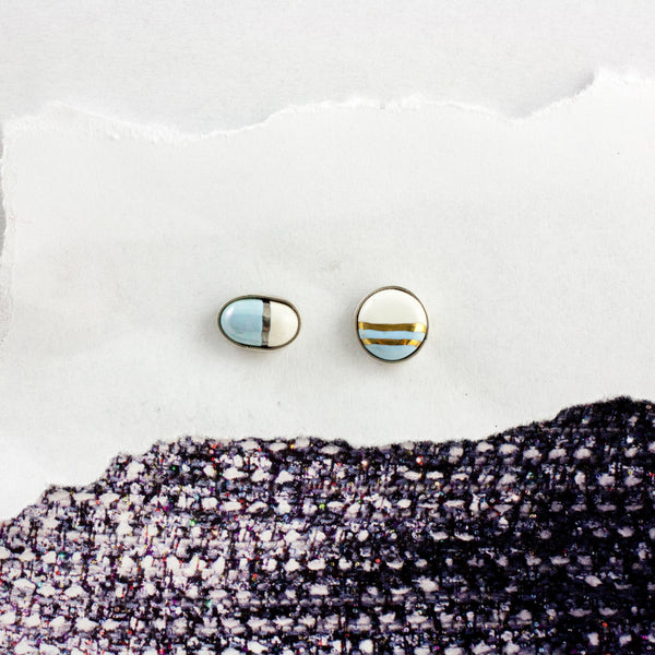 3X3 collection blue mismatched silver earrings