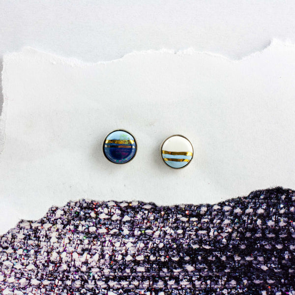 3X3 collection blue mismatched silver earrings