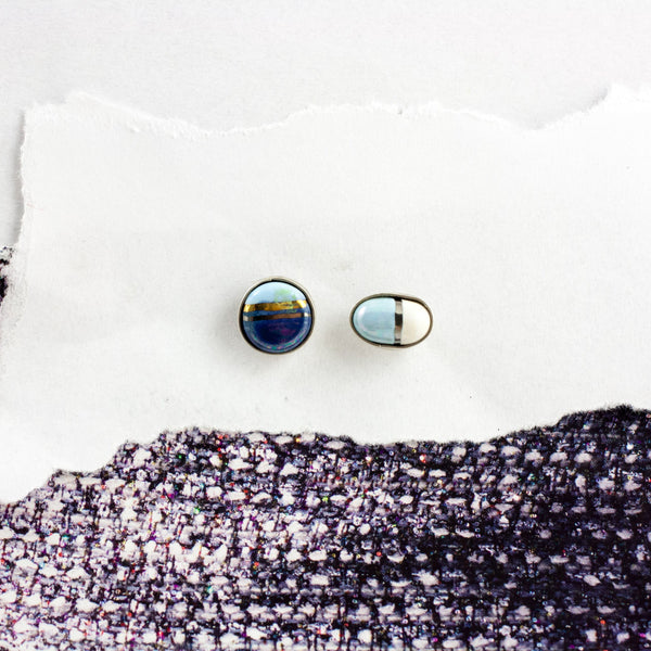 3X3 collection blue mismatched silver earrings