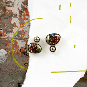 Dark brown silver earrings with dots
