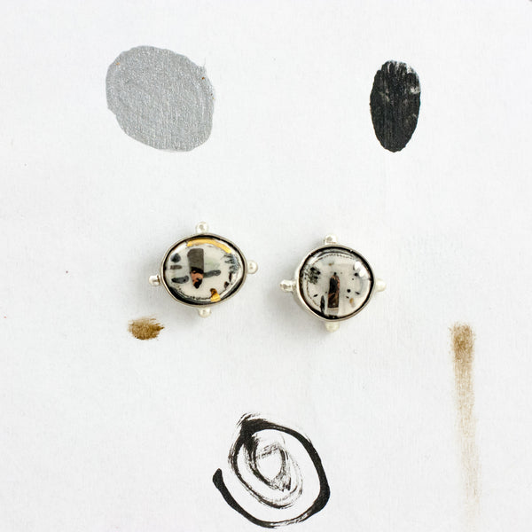 ABSTRACT White mismatched artsy ceramic earrings