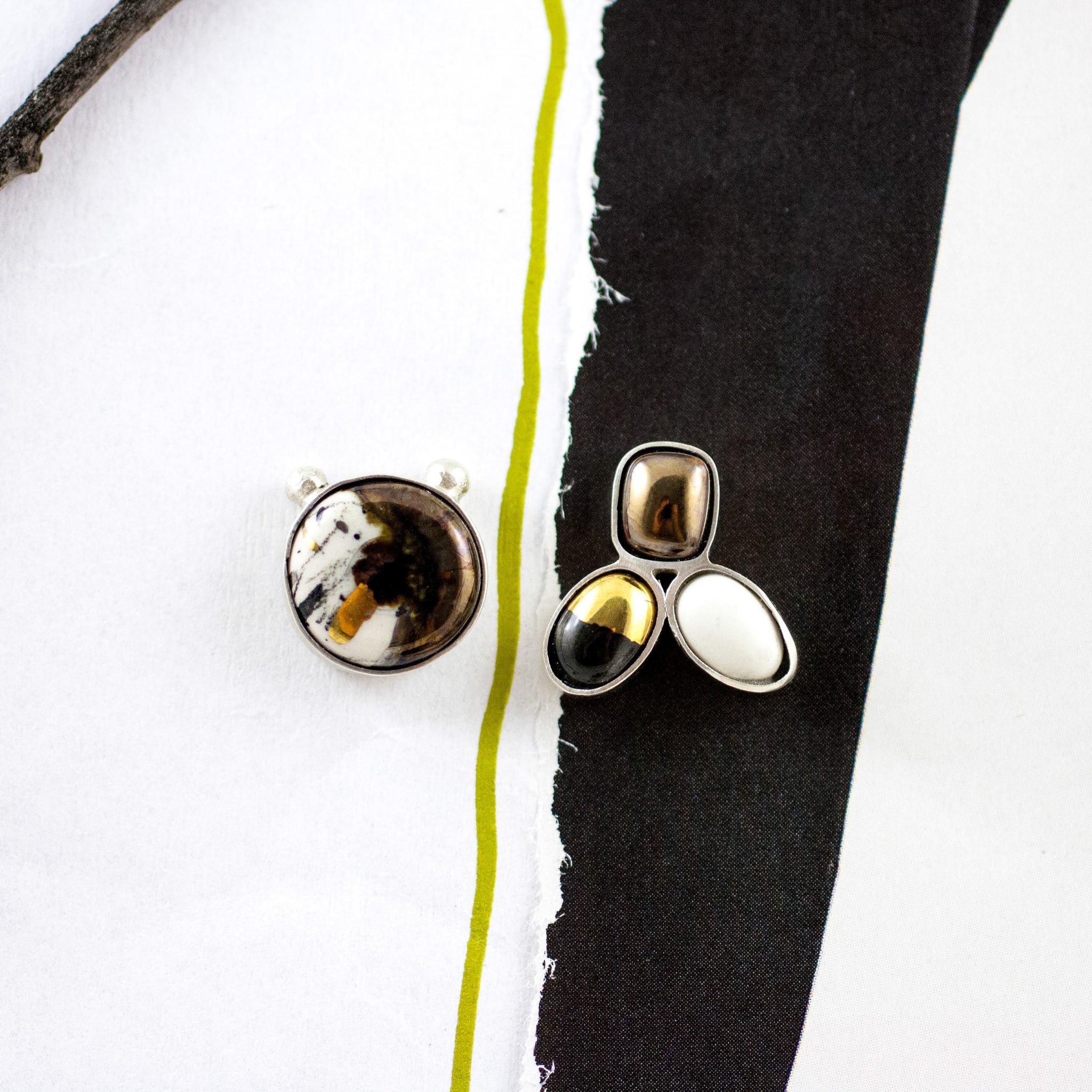 Different form  ABSTRACT earrings with gold luster