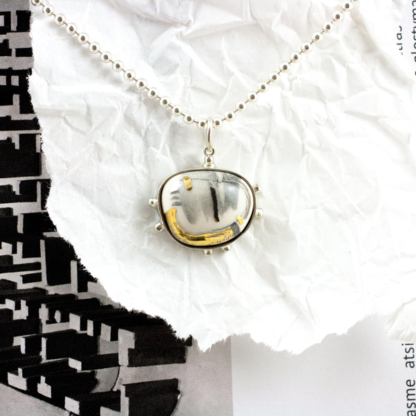 ABSTRACT White graphic silver pendant