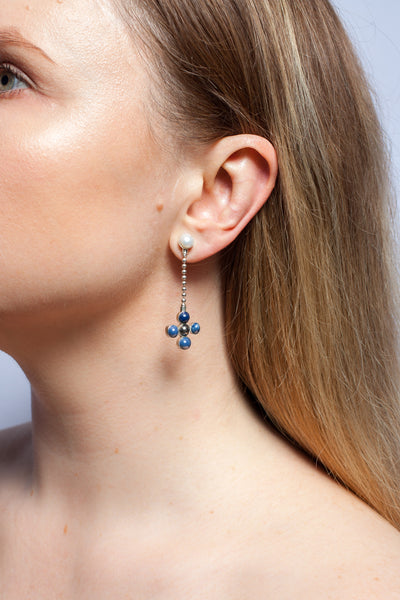 BON BON organic mismatched blue flower earrings