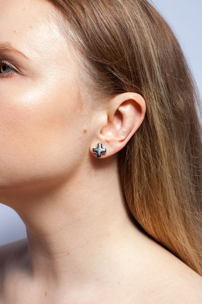 White and black mismatched ceramic earrings ABSTRACT