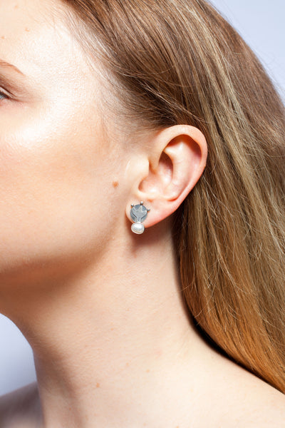 Oxidised silver stud earrings with freshwater pearls