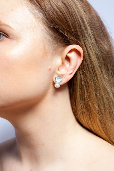 Oxidised silver stud earrings with freshwater pearls
