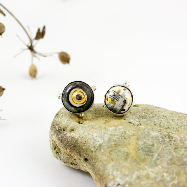 Black and gold ABSTRACT silver earrings