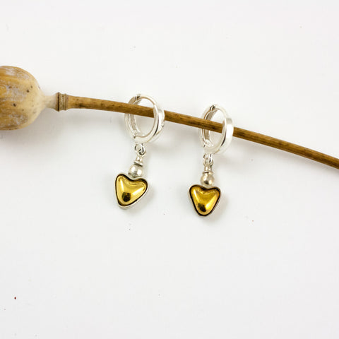 Dangle gold color heart shaped silver earrings