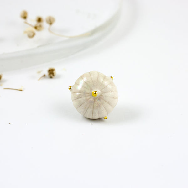 White organic form brooch with pearl luster