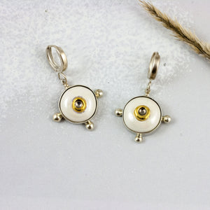 BON BON white ceramic dangle earrings with silver clasps