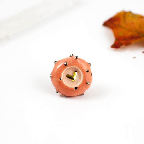 Pink gold-plated heart-shaped brooch
