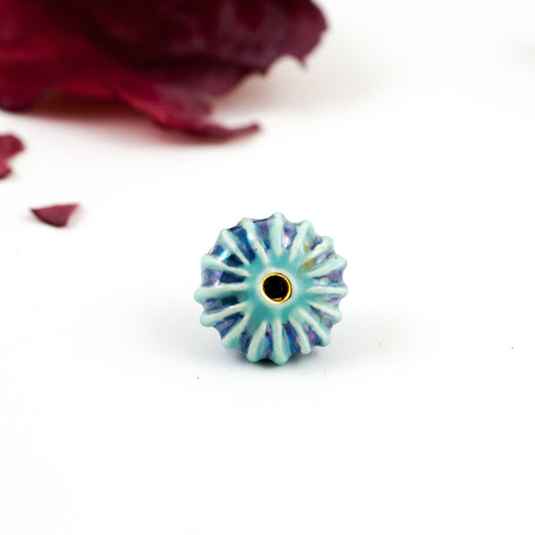 Two tone blue color organic form brooch with pearl luster