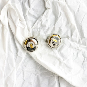 White color ABSTRACT earrings with ceramics