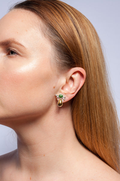 Dark green gold-plated silver earrings
