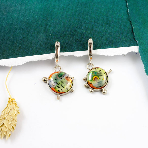 BON BON orange and green ceramic dangle earrings
