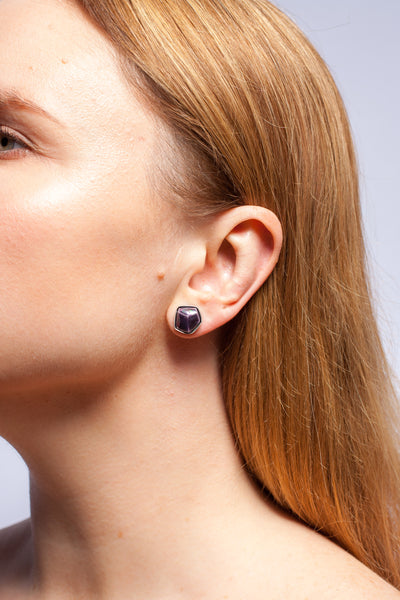 Asymmetrical blue and purple earrings