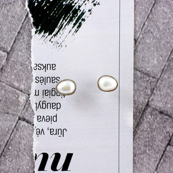 Simple silver stud earrings with freshwater pearls