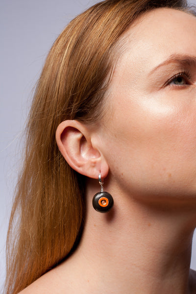 Black and orange BON BON dangle earrings