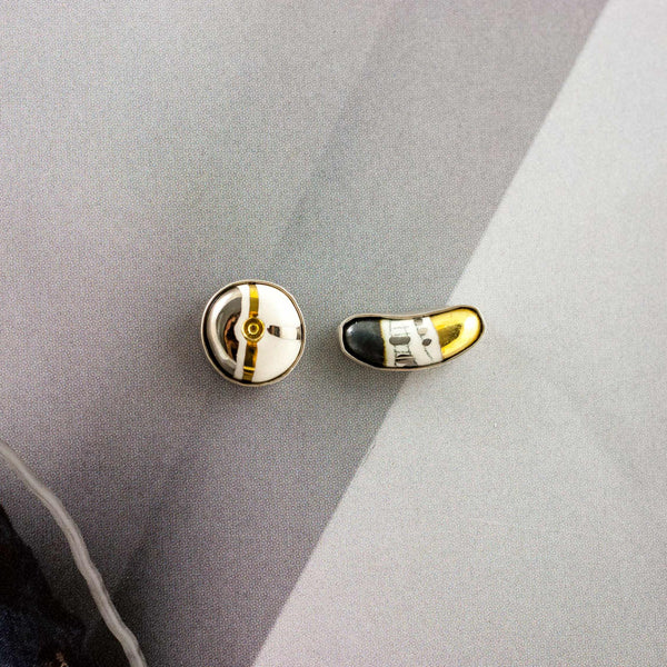 White color earrings ABSTRACT with graphic drawings
