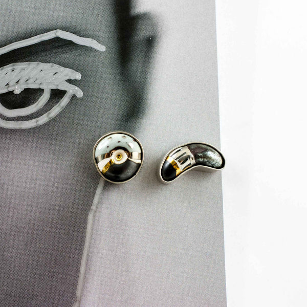 Mismatched black and grey mini earrings ABSTRACT