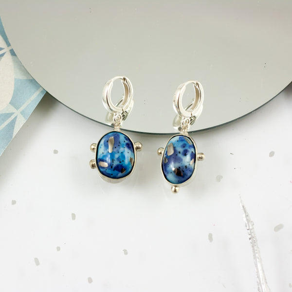 Bright blue color earrings with silver clasps