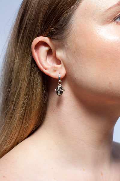 Ceramic mismatched dangle earrings with platinum and gold lusters