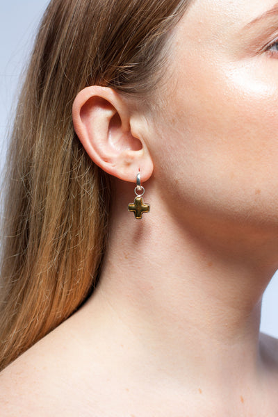 Ceramic mismatched dangle earrings with platinum and gold lusters