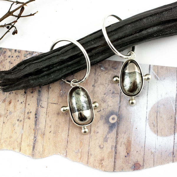 Silver earrings DROPS with ceramics and platinum luster