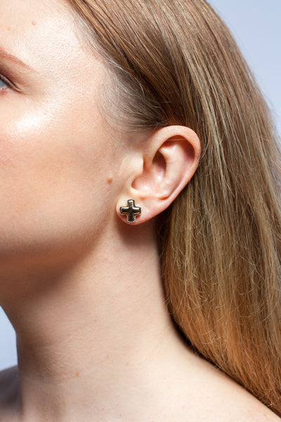 ABSTRACT black mismatched ceramic earrings with gold