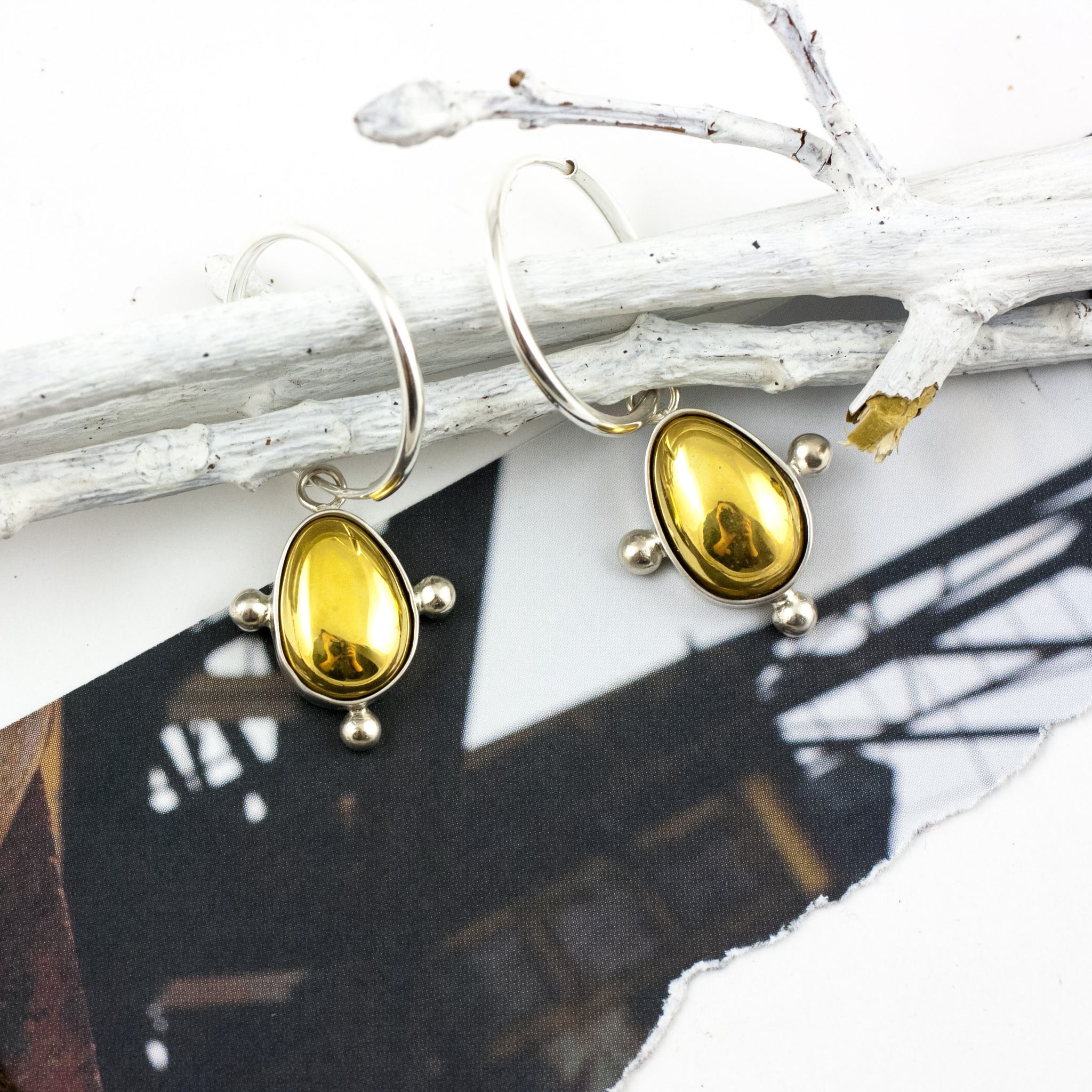 Silver earrings DROPS with gold luster