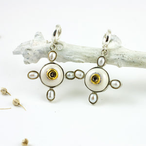 BON BON white ceramic dangle earrings with pearls