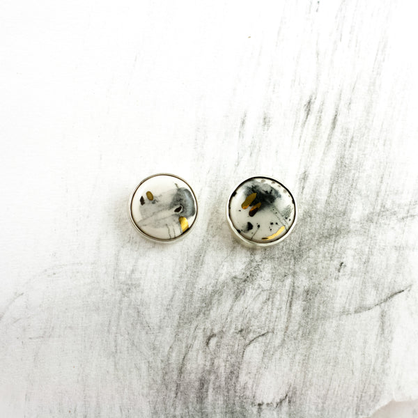 ABSTRACT white small silver earrings