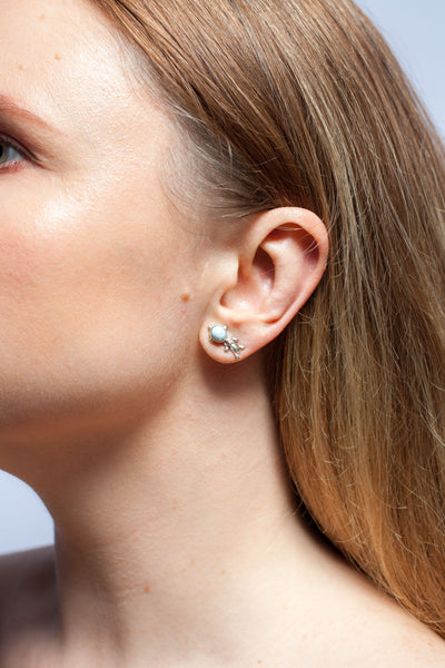 Blue BON BON mismatched earrings with a silver bird